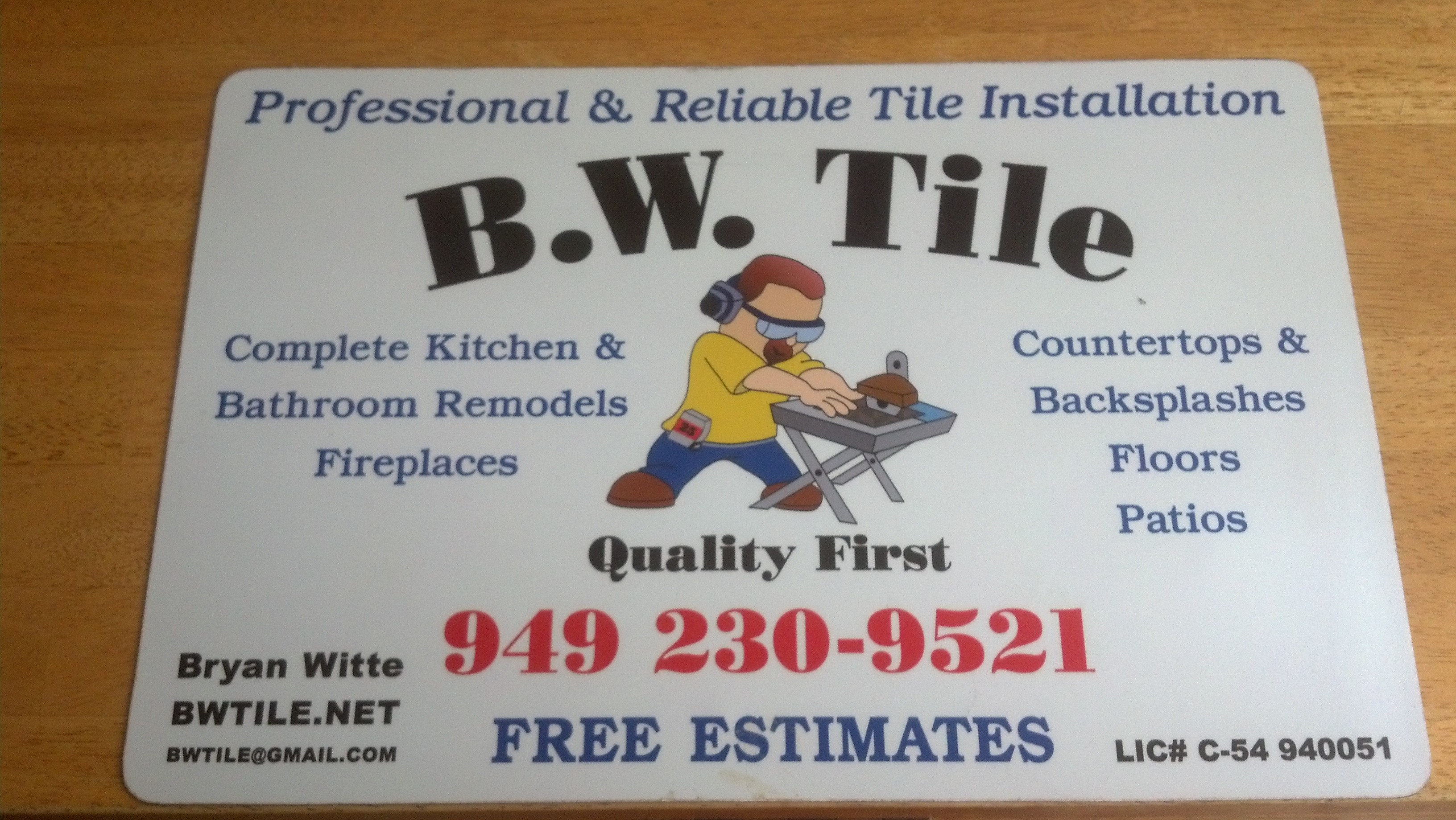 B.W. Tile and Sons Inc. in Costa Mesa, CA